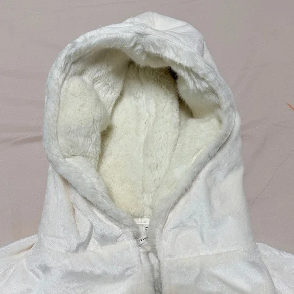 Pottery Barn Bath Robe Womens Large Ivory Cream Faux Fur Luxurious Soft Lounge
